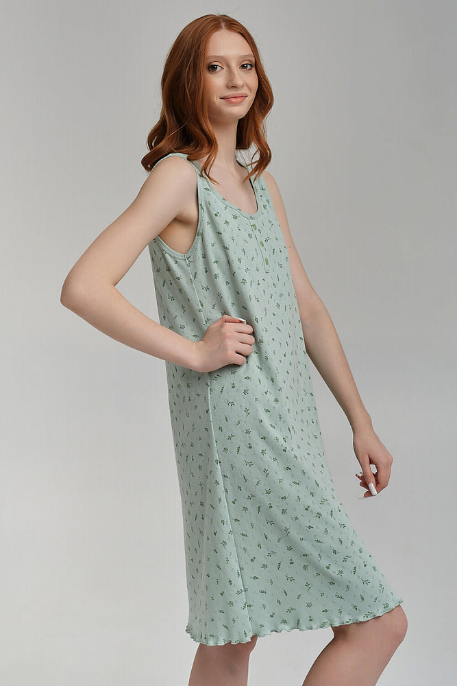 Сорочка на широких лямках Alisa Веточки на зеленом_8934