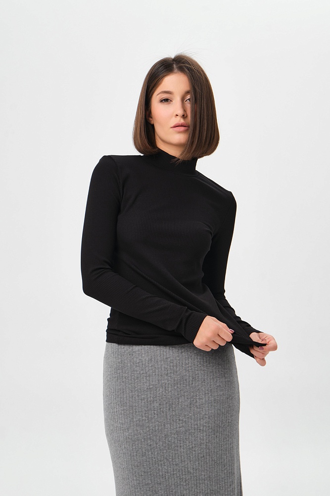 Лонгслив трикотажный в рубчик Flat Черный_16913