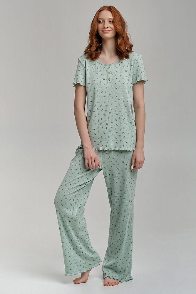 Брюки из хлопка Alisa Веточки на зеленом_8923
