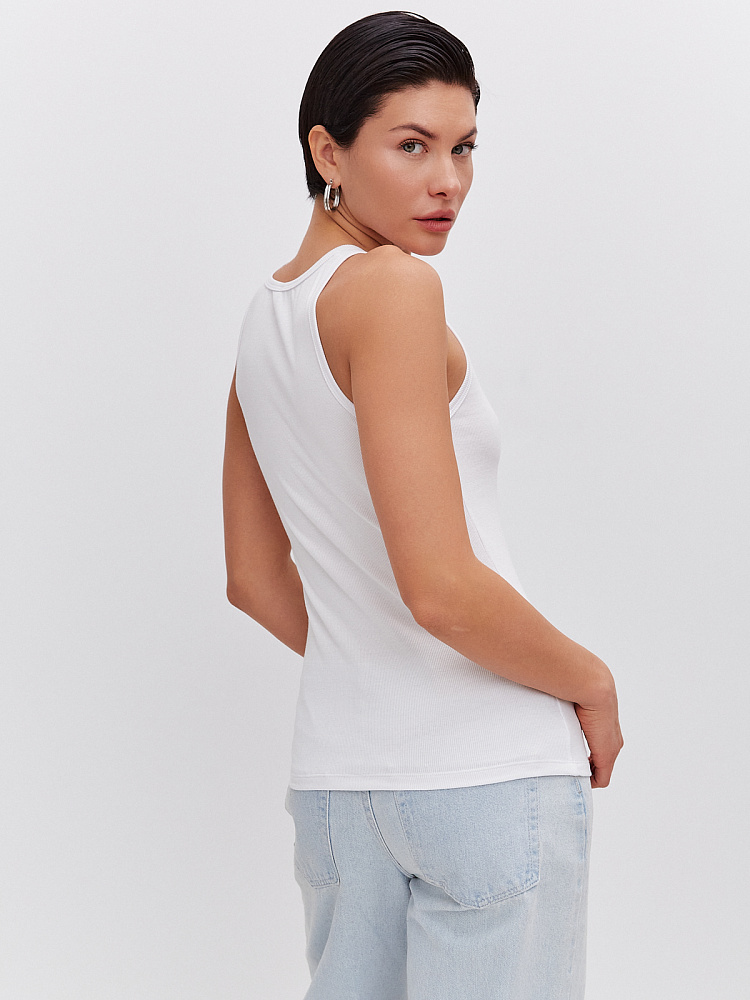 Майка Американка трикотажная в рубчик Basic Белый_10868