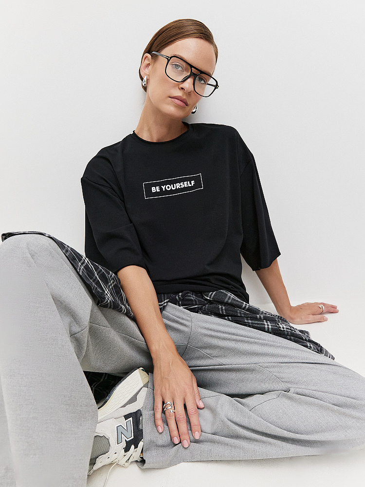 Футболка из эластичного хлопка May Черный/Wild_10766