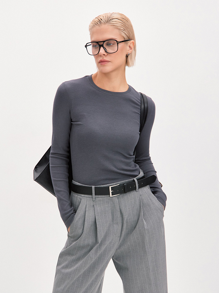 Лонгслив трикотажный в рубчик Basic Графит_13654