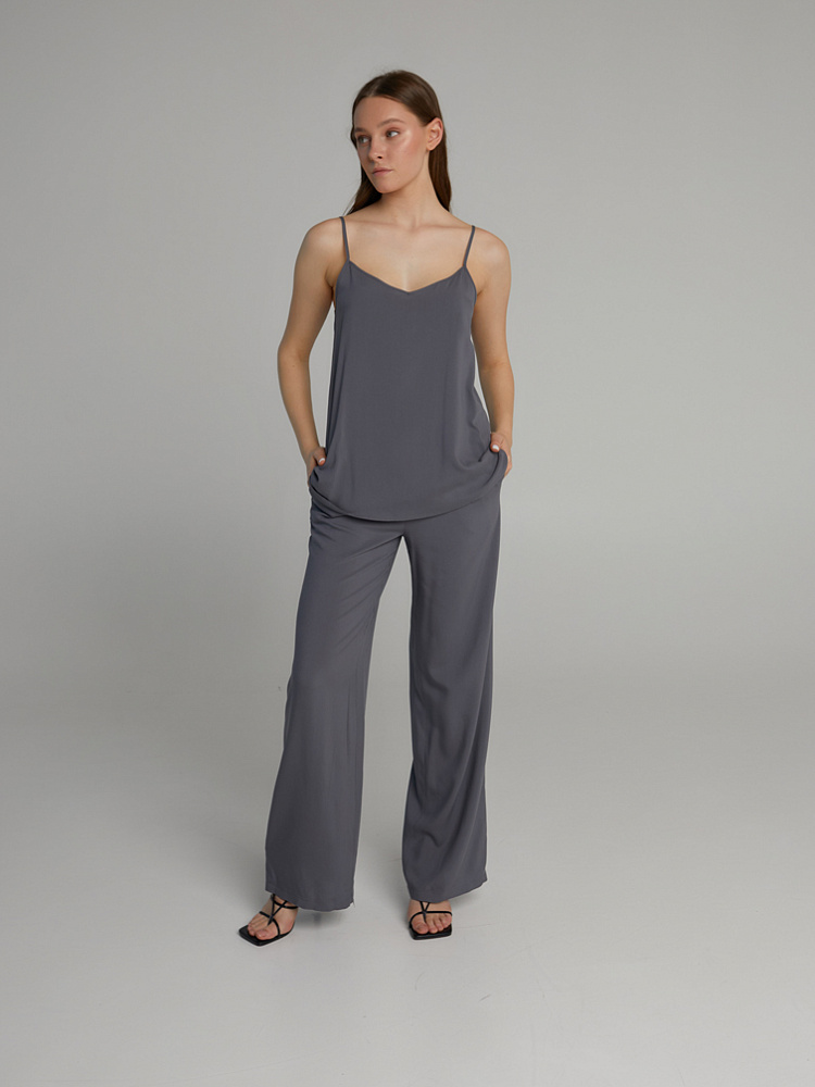 Топ из струящегося штапеля Pretty Стальной_10150