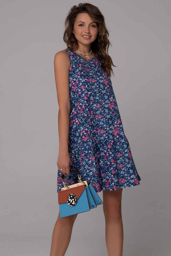 Платье из хлопка Kira Цветы на синем_8051