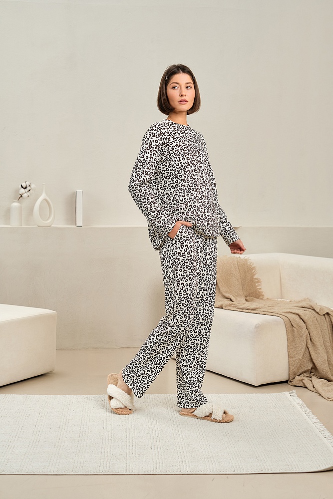 Брюки прямые с принтом Kris Молочный леопард_17325