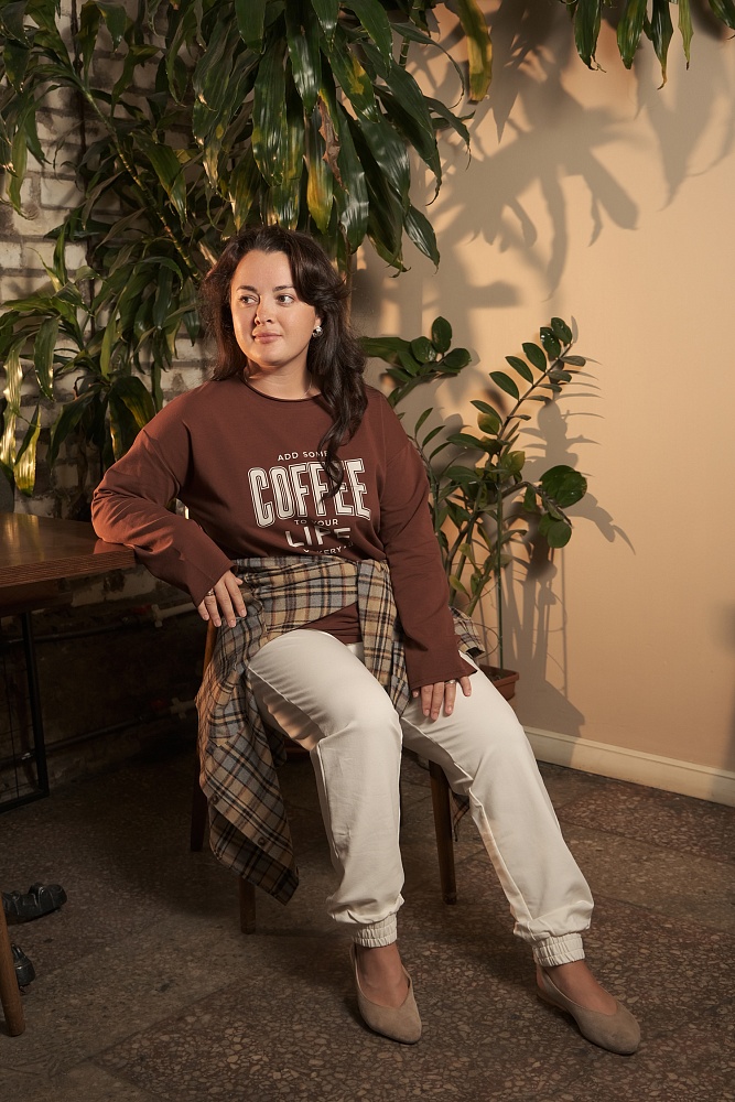 Лонгслив из эластичного хлопка Espresso Коричневый/Life _16463