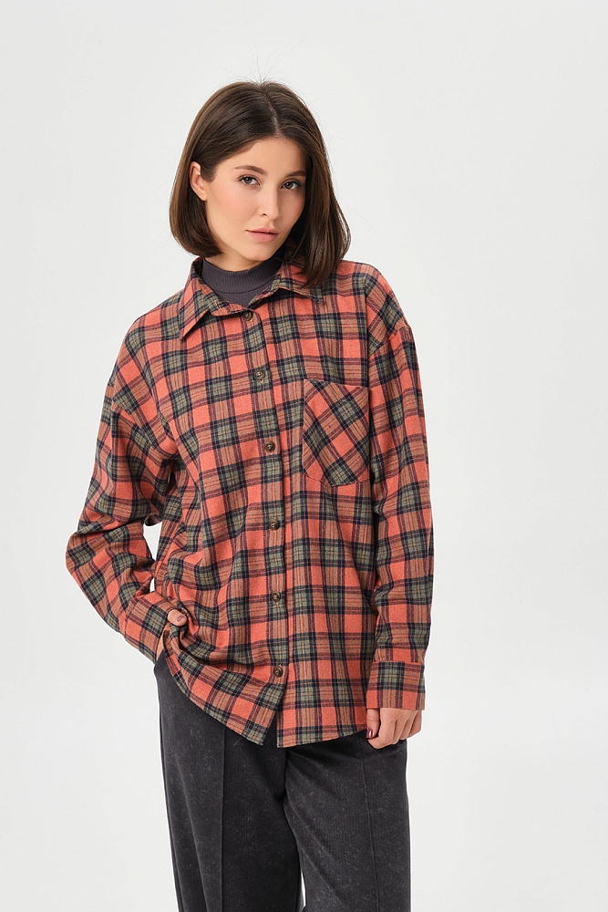 Рубашка в клетку из хлопка City Оранжевая клетка_16927