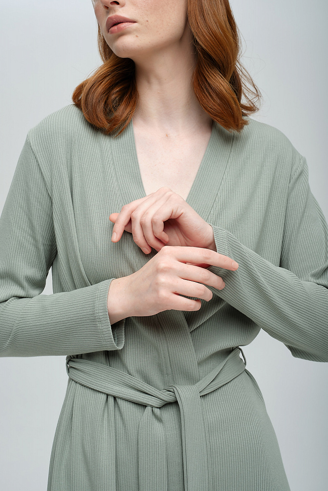 Халат зеленый трикотажный в рубчик Оливка Flat_8346