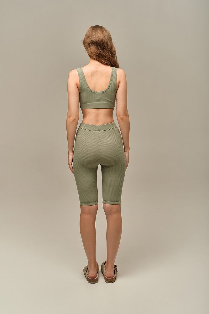 Велосипедки трикотажные в рубчик Flat Олива_15791