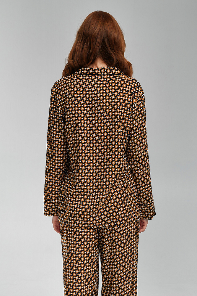 Рубашка с длинным рукавом из струящегося штапеля Pretty Геометрия_9108