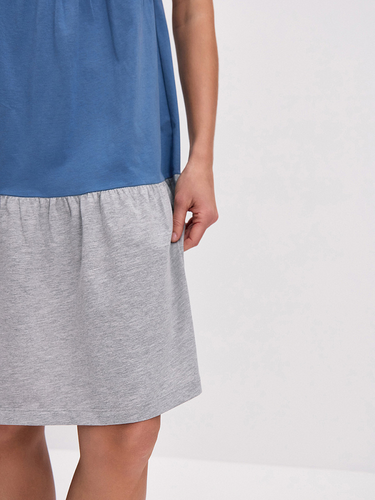 Платье из хлопка Color blocks Белый/Индиго/Серый меланж_14538