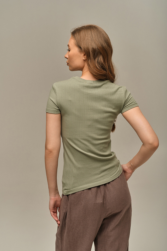 Футболка трикотажная в рубчик Flat Олива_15933