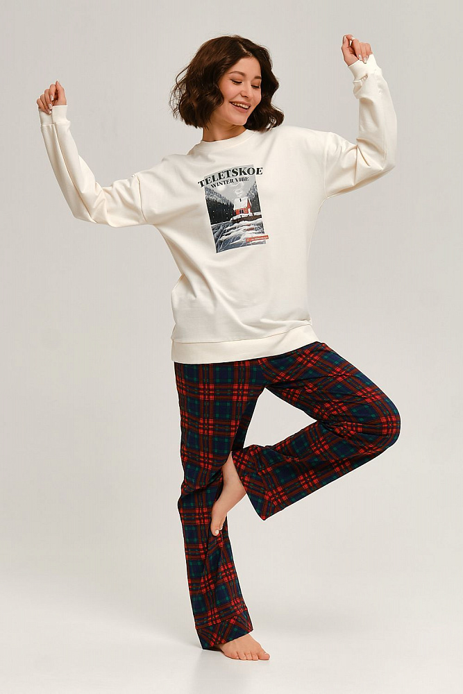 Свитшот из легкого эластичного футера с принтом Urban chic Молочный/Телецкое_12474