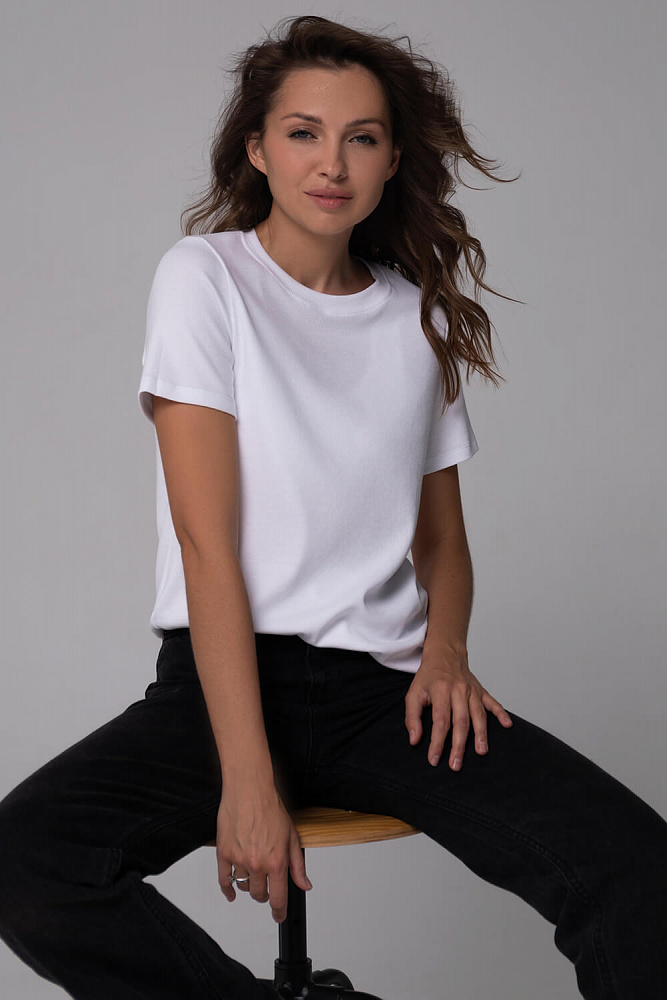 Футболка белая базовая в рубчик хлопок Basic _6459