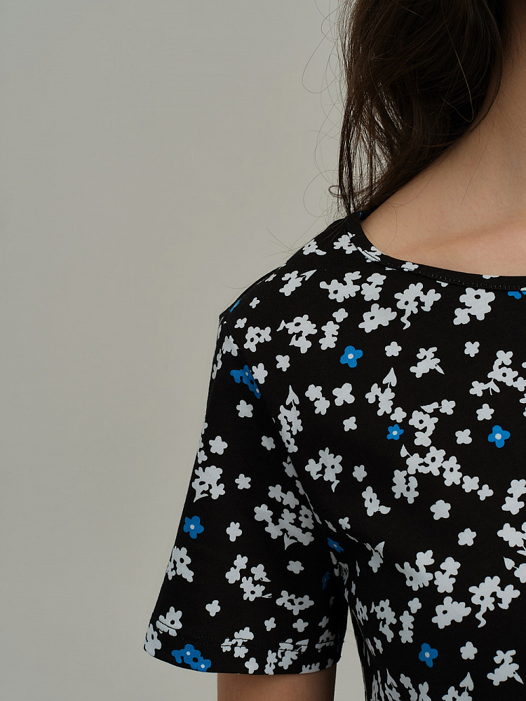 Платье из хлопка Kira Ромашки на черном_10600