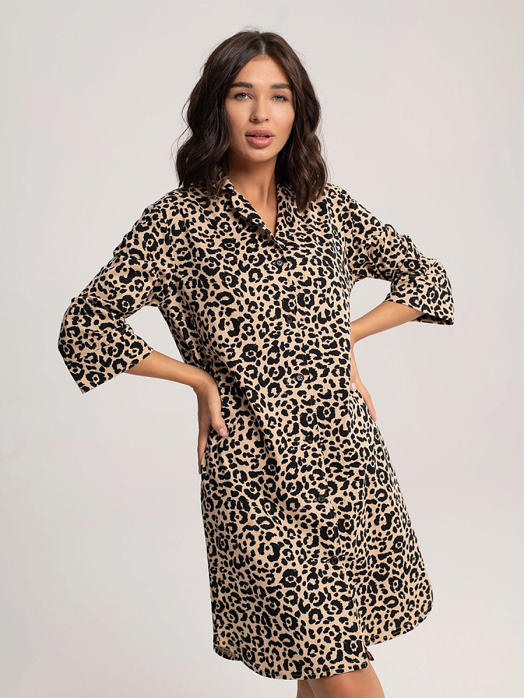 Халат-рубашка из хлопка Slow beauty Леопардовый_12299
