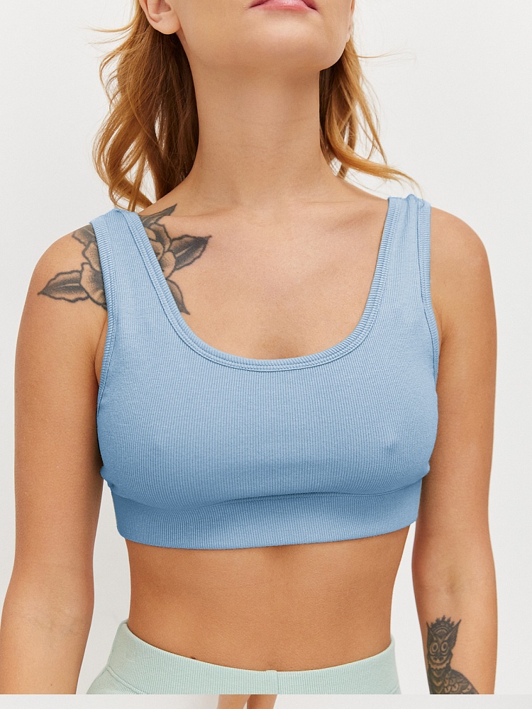 Топ трикотажный в рубчик Basic Дымчато-голубой_18578