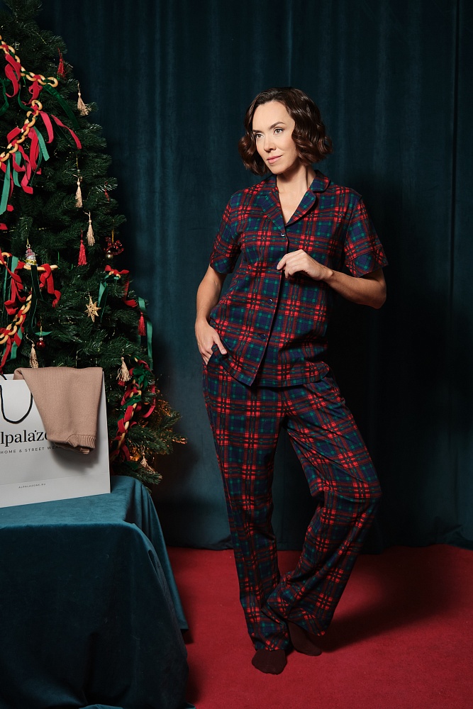 Рубашка с коротким рукавом из хлопка Slow beauty Шотландская клетка_18464