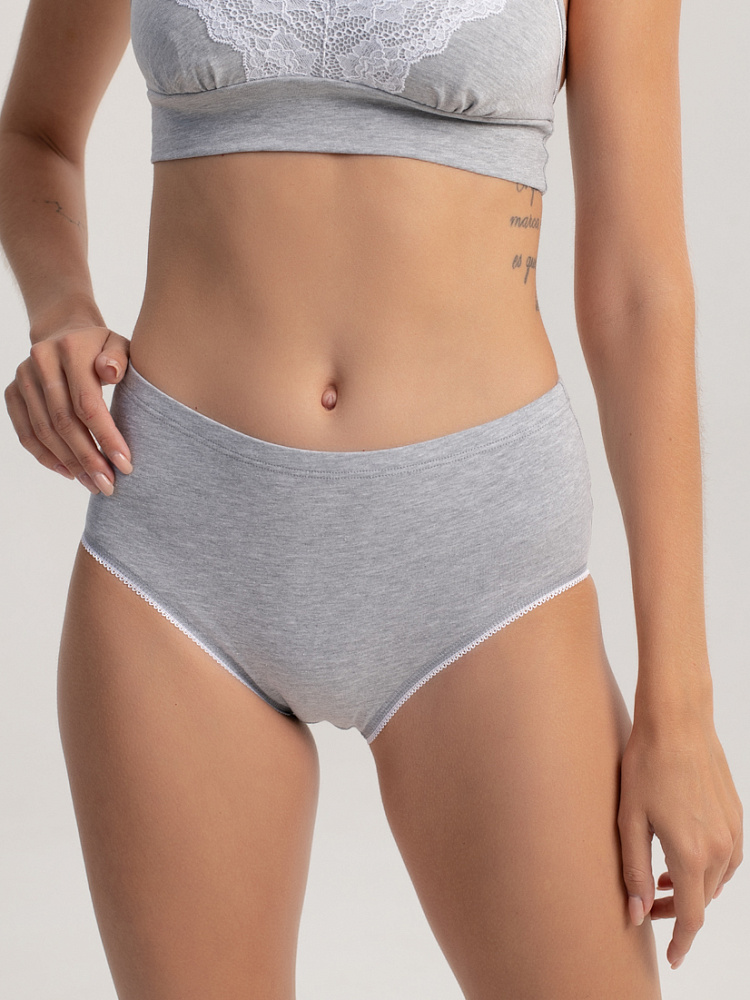 Трусы высокие серые из эластичного хлопка меланж Medea_3206