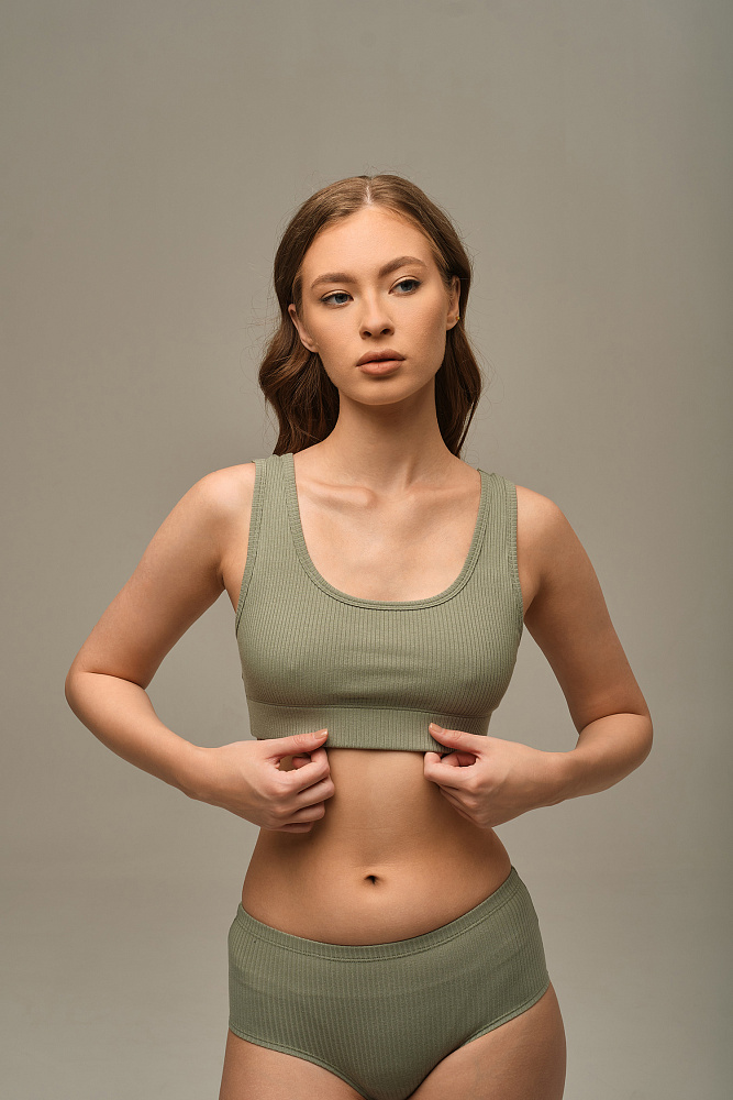 Топ трикотажный в рубчик Flat Олива_15841