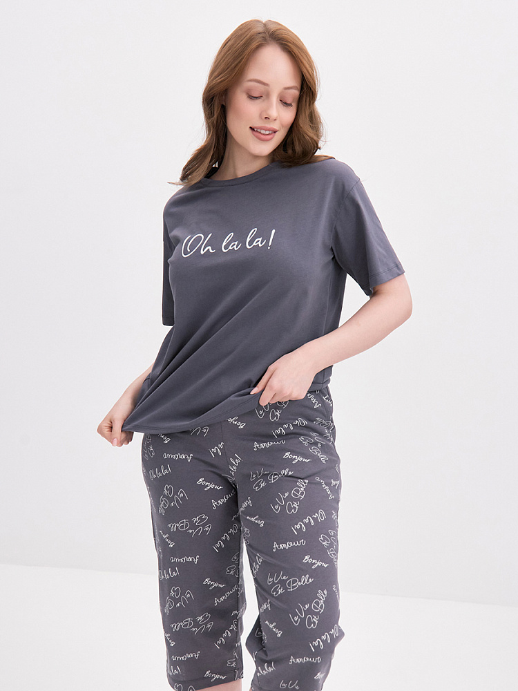 Пижама трикотажная, комплект Slow Dreams Графит/Надписи графит_13949