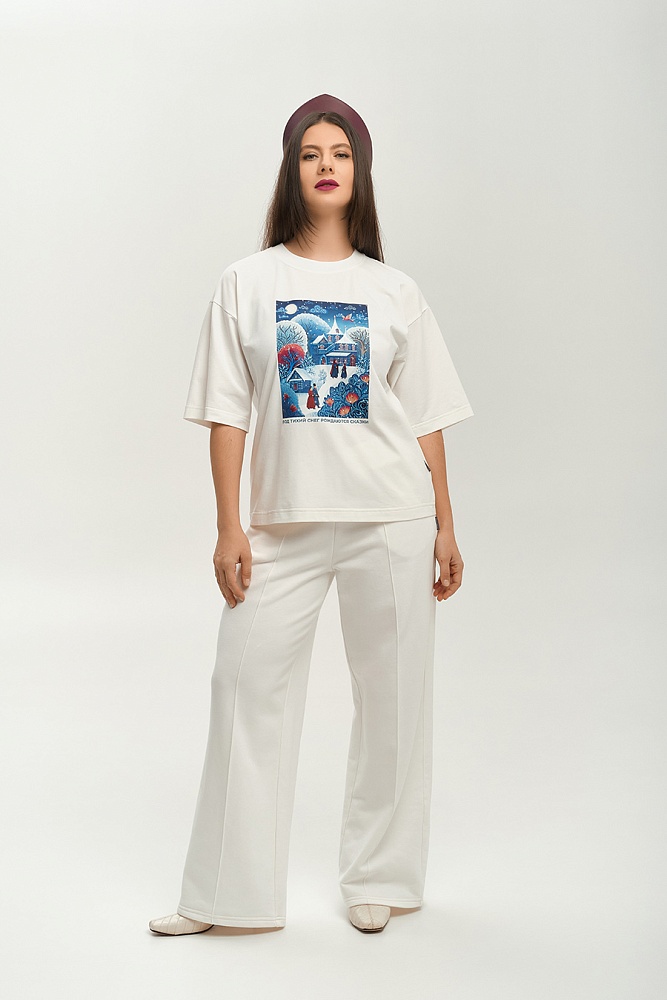 Брюки из футера Зимняя сказка Молочный_18134