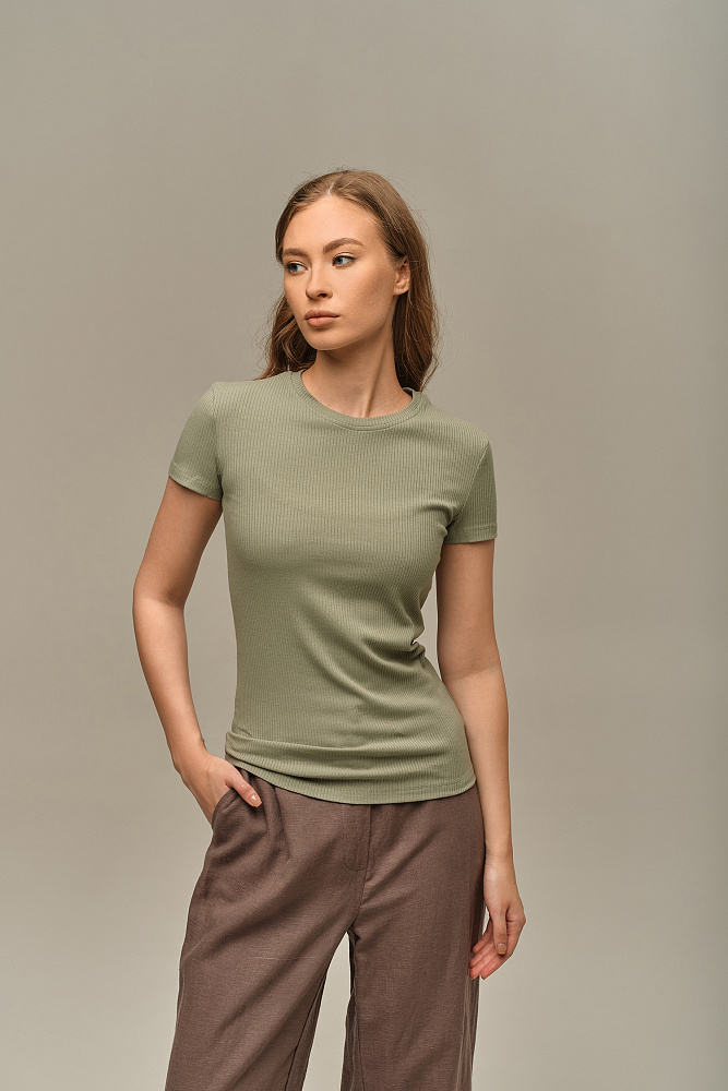 Футболка трикотажная в рубчик Flat Олива_15932
