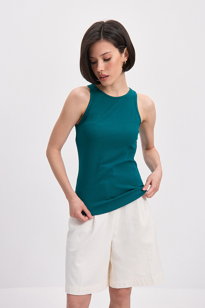 Майка Американка трикотажная в рубчик Basic Зеленый сапфир_15685