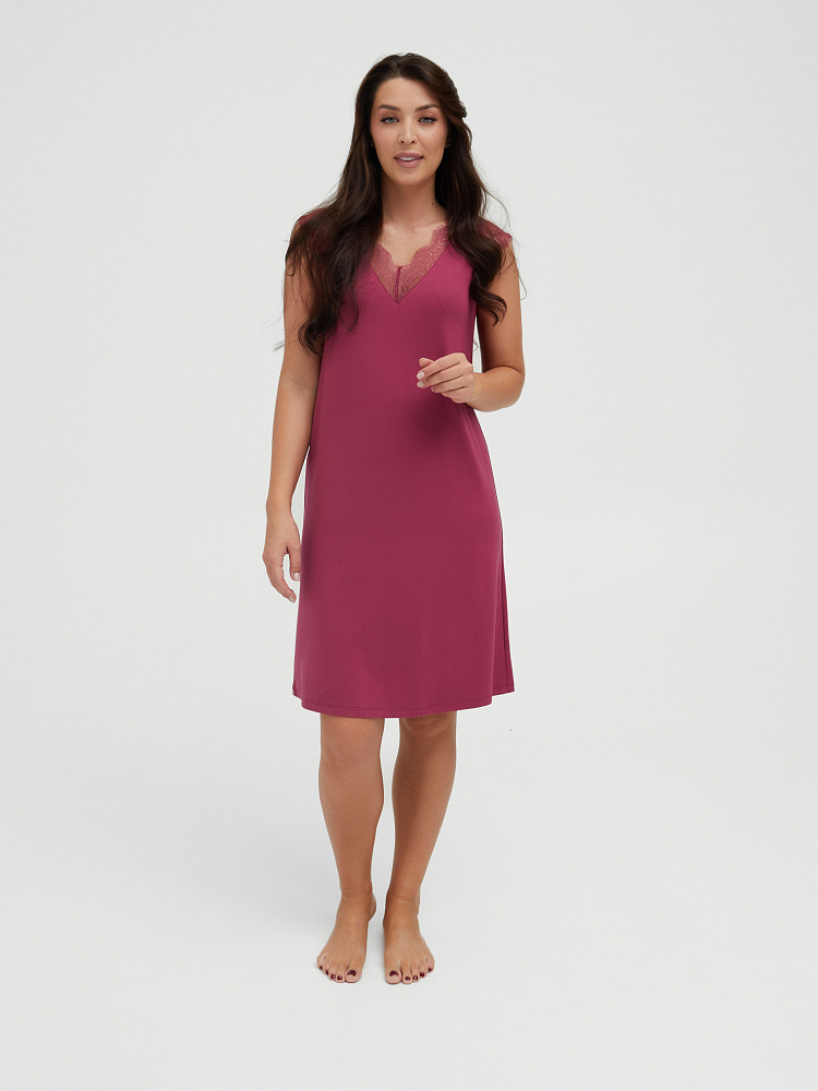 Сорочка из вискозы с кружевом Lili Малиновый_12653