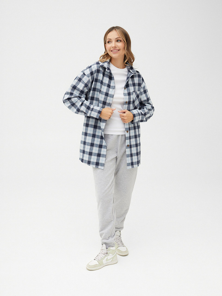 Рубашка с длинным рукавом из хлопка City Синяя клетка_11430