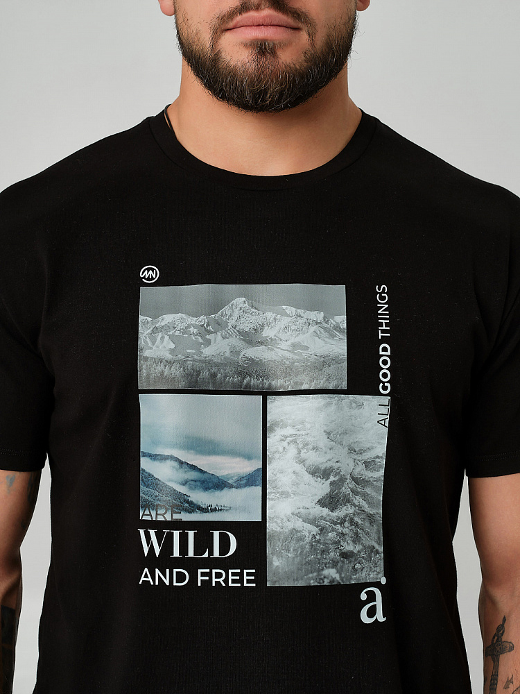 Футболка мужская с принтом David Черный/Горы_9154