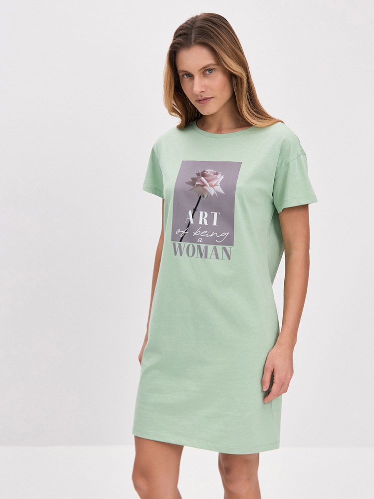 Платье из хлопка Color Print Зеленая трава/Роза_14840