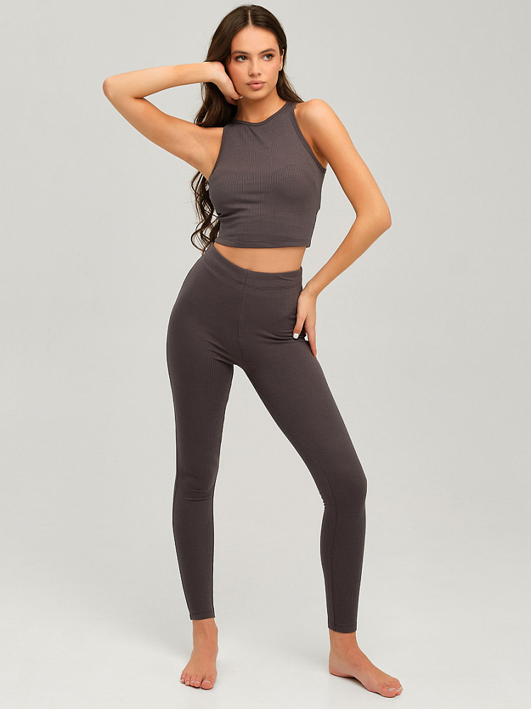 Леггинсы трикотажные в рубчик Flat Графит_9742