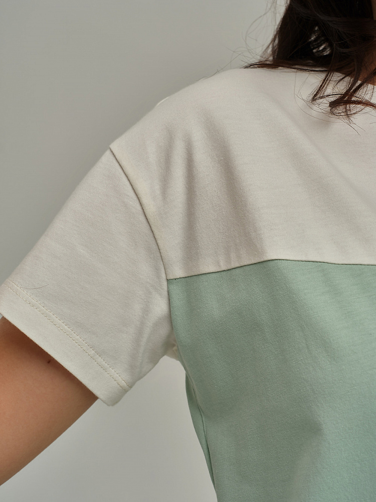 Платье из хлопка Color blocks Молочный/Мятный/Серый_10521
