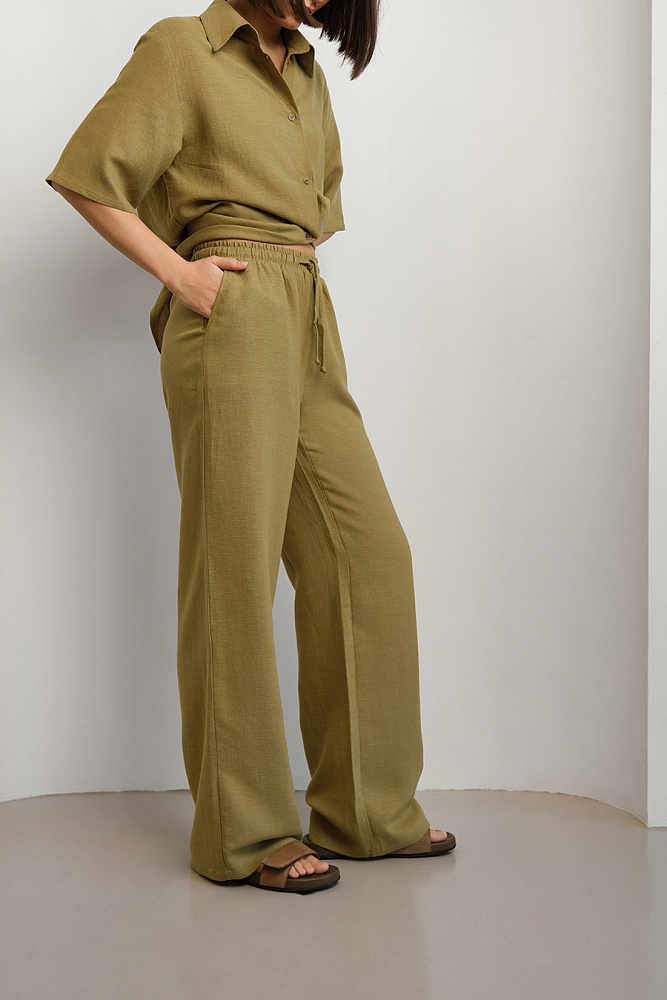 Прямые брюки изо льна Sonet Хаки_15021