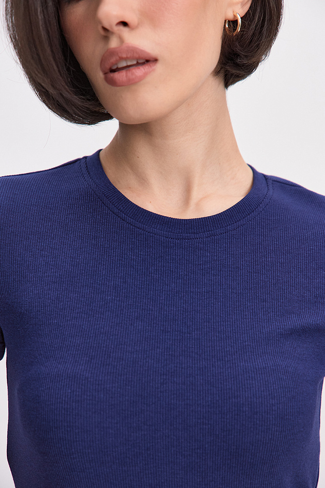 Футболка трикотажная в рубчик Basic Черничный_15647