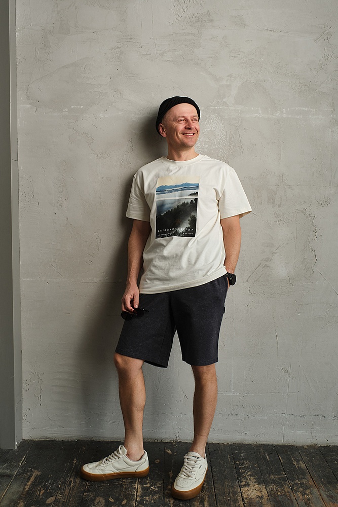 Футболка  Путешествие по Алтаю Экрю/Вид с горы Бабырган_19419