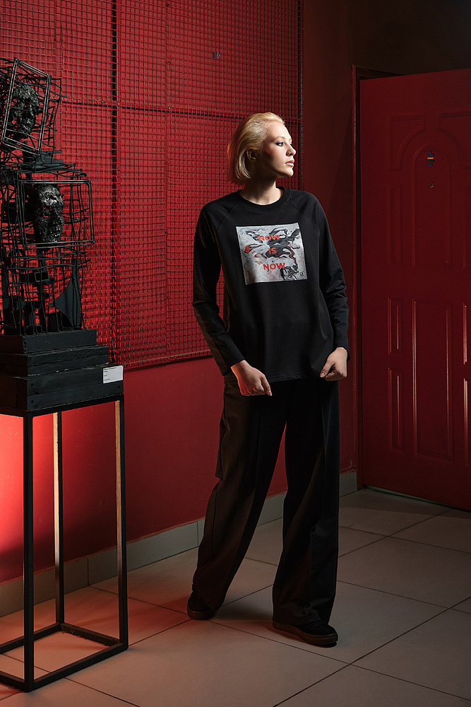 Лонгслив из эластичного футера Art moment Черный/NOW_15358