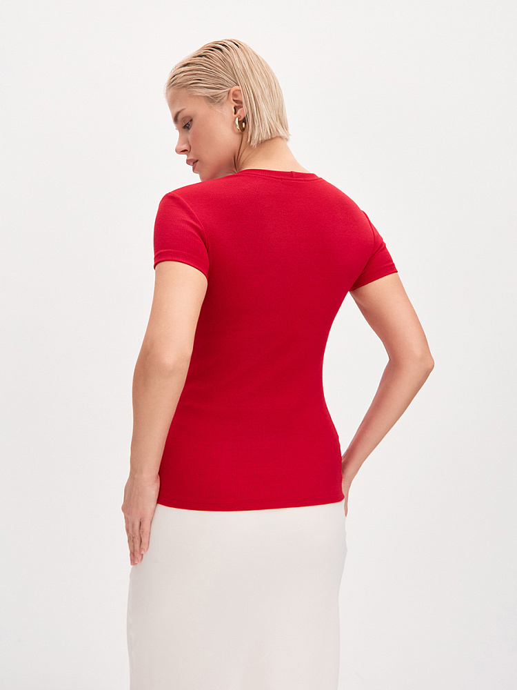 Футболка трикотажная в рубчик Basic Красный_13667