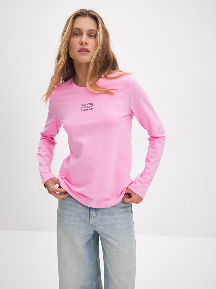 Лонгслив из эластичного хлопка Bloom Розовый/Self Care.Self Love.Every Day_13358