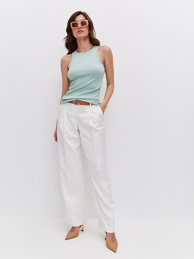 Майка Американка трикотажная в рубчик Basic Шалфей_10857