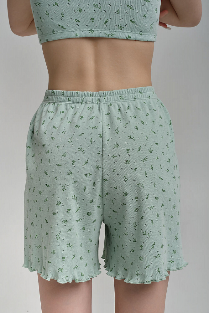 Шорты из хлопка Alisa Веточки на зеленом_8945