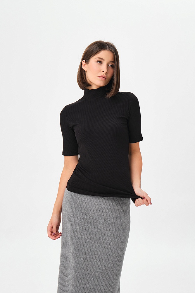 Футболка трикотажная в рубчик Flat Черный_16889