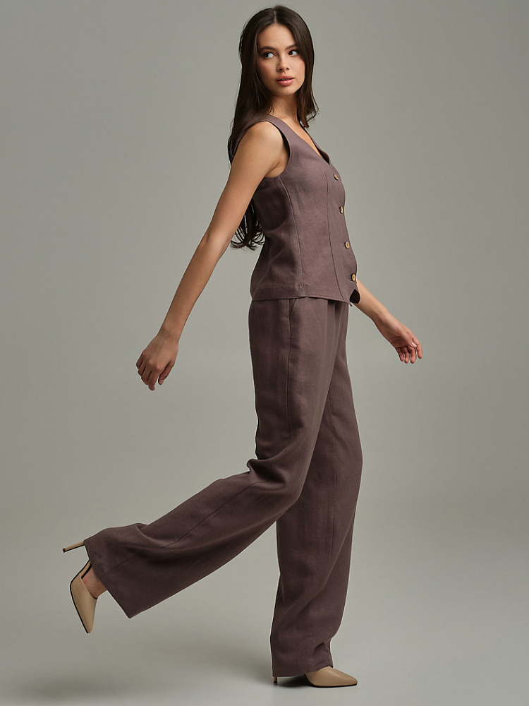 Прямые брюки изо льна Sonet Шоколадный_10273