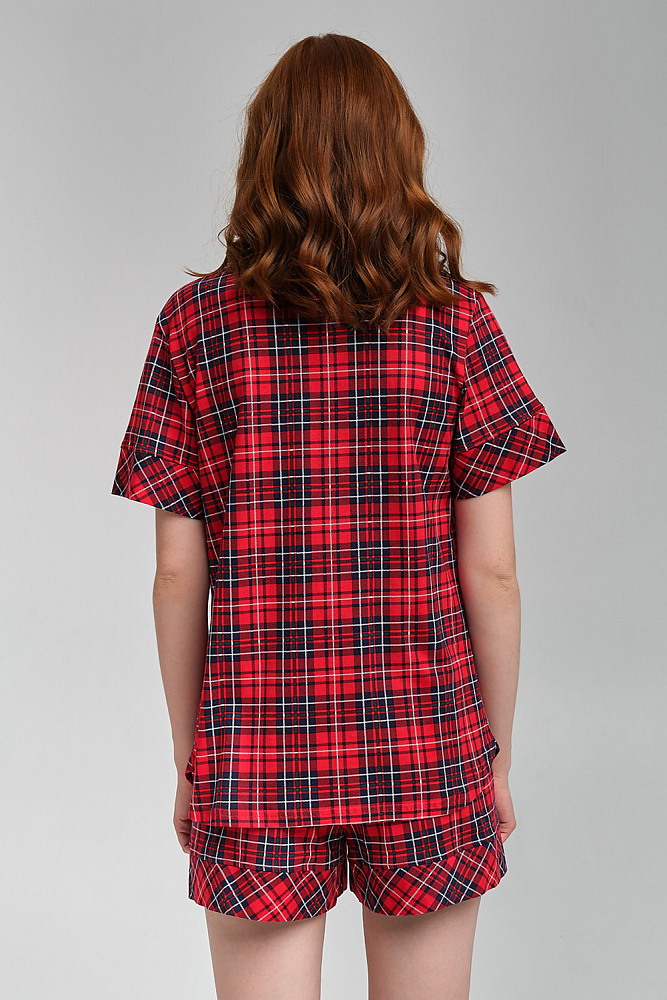 Шорты домашние из хлопка красная клетка Slow beauty_8877