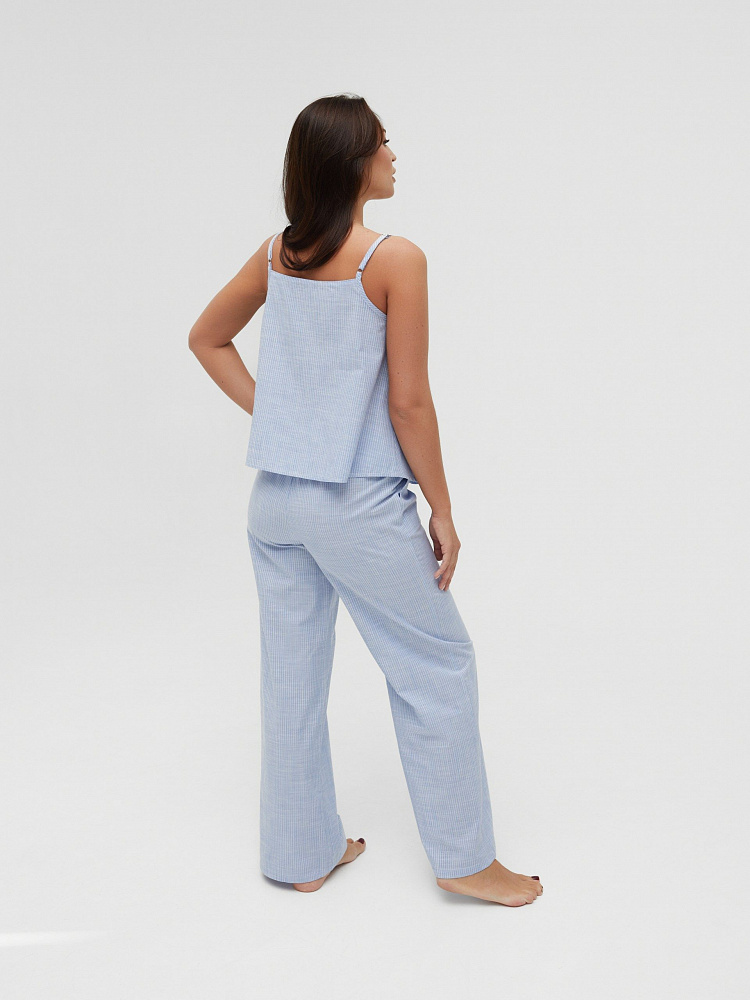 Прямые брюки из  хлопка Vels Полоска на голубом_11647