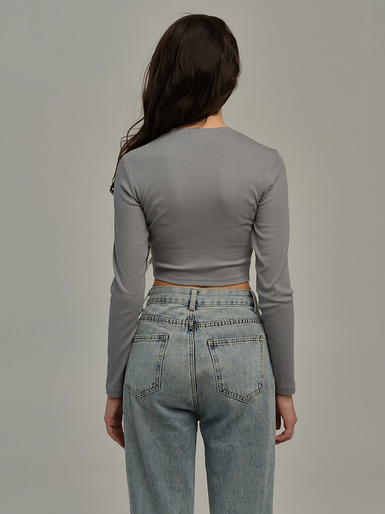 Лонгслив трикотажный в рубчик Basic Темно-серый_11053