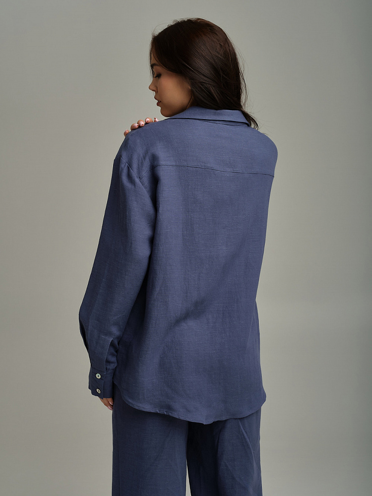 Рубашка оверсайз изо льна с длинным рукавом Sonet Дымчато-синий_9808