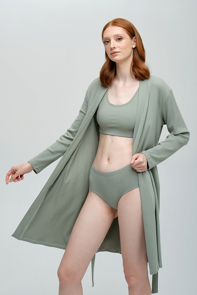 Халат зеленый трикотажный в рубчик Оливка Flat_8350