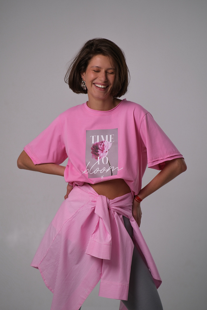 Футболка оверсайз с принтом Flowers Розовый_10236